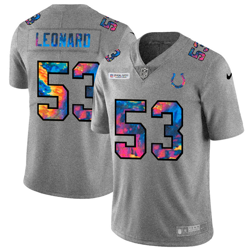 NFL Indianapolis Colts #53 Darius Leonard Men Nike MultiColor 2020  Crucial Catch  Jersey Grey